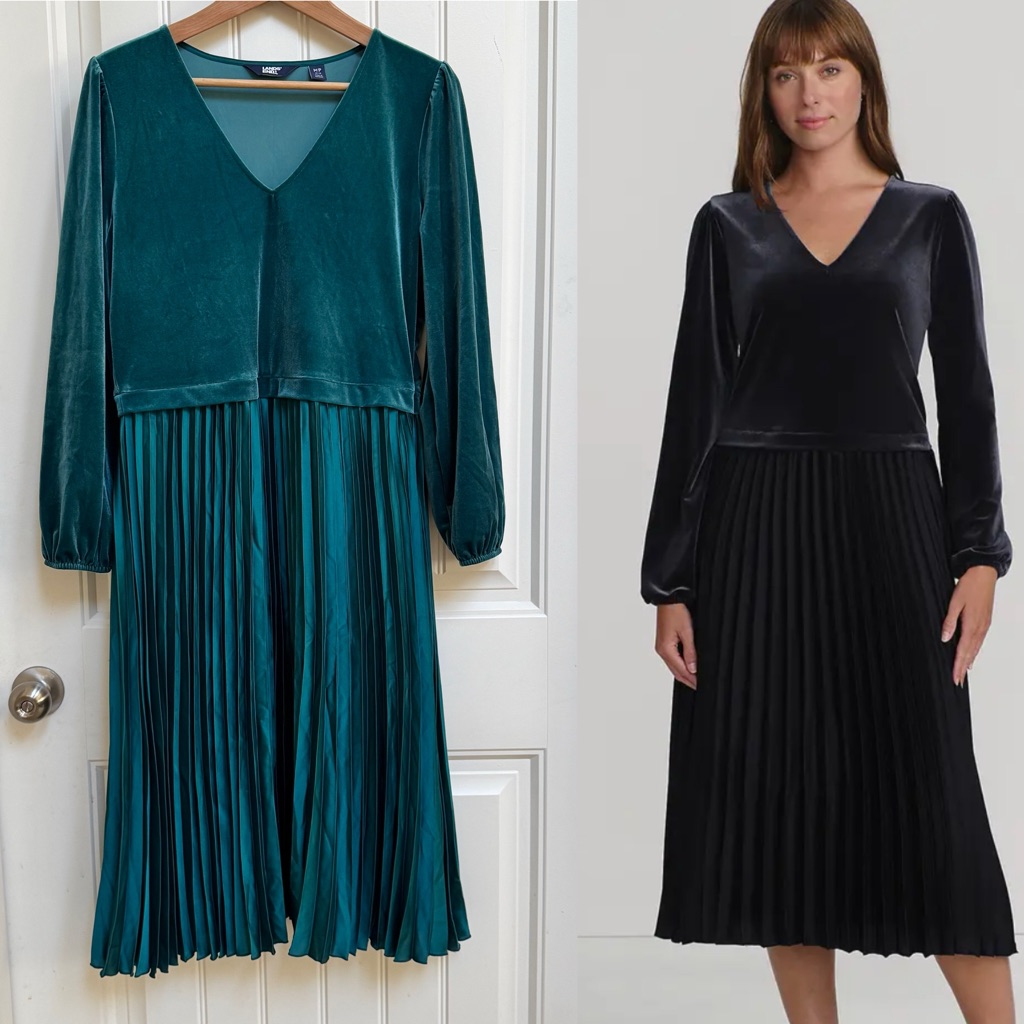 Lands' End Teal Velvet And Satin Duet Midi Dress. Size Mp (10-12)
